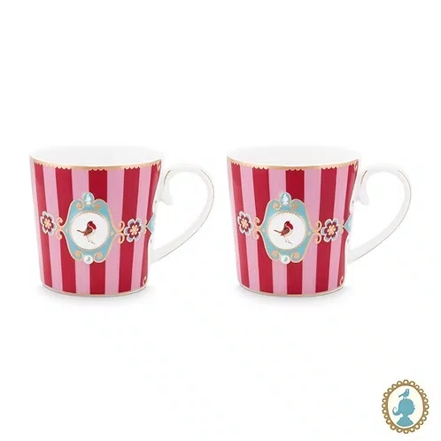 Set 2 Canecas Grandes Medallion Stripes Vermelho Rosa - Pip Studio