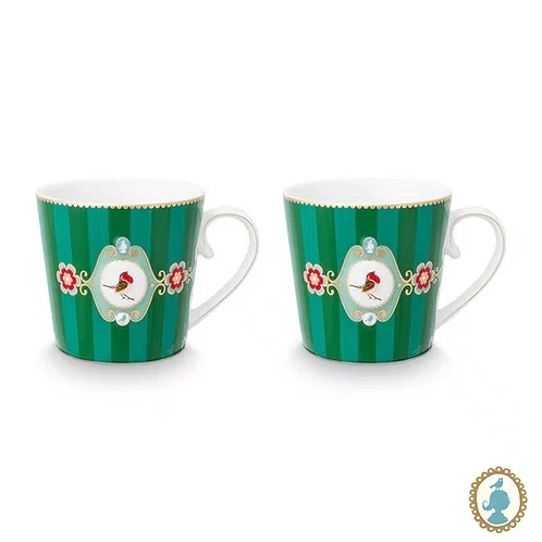 Set 2 Canecas Grandes Medallion Stripes Verde Esmeralda - Pip Studio