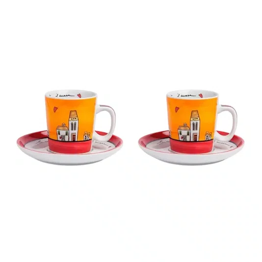 Set 2 Xícaras Espresso com Pires e Açucareiro - Egan Italy