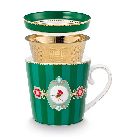 Set Caneca Chá 3 Peças Medallion Stripes Verde Esmeralda - Pip Studio