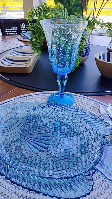 Taça Acrílico Detalhes Bolhas Degradê Azul - Entrecasa