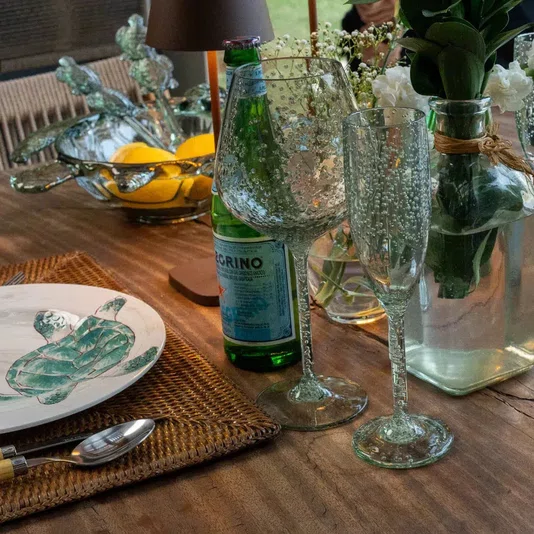 Taça Champagne Acrílico Detalhe em Bolhas 296ml Verde - Entrecasa
