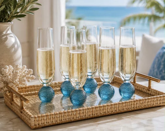 Taca Champagne Vidro Orbe Marinha