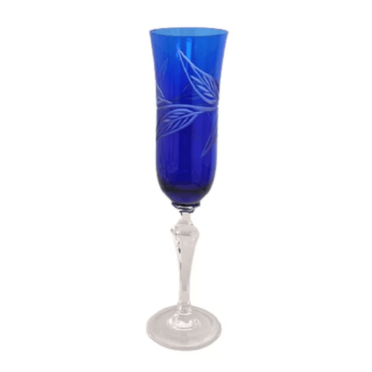 Taça de Cristal para Champanhe 240ml Azul Escuro Selo Prata