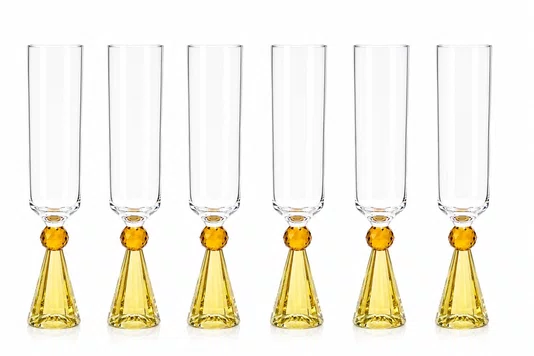 Taca Diamond Champanhe Cristal Amar e Ambar 06 Pecas