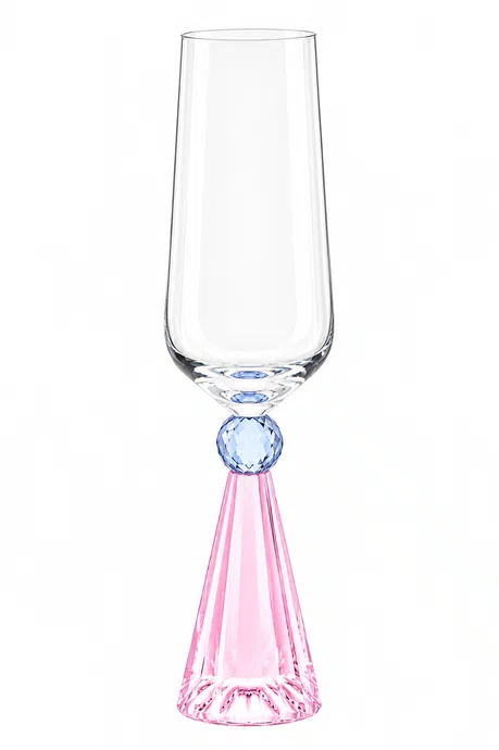 Taca Diamond Champanhe Cristal Azul e Rosa 06 Pecas