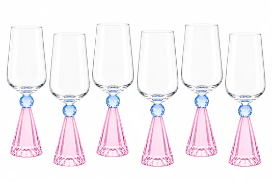Taca Diamond para Vinho Cristal Azul e Rosas 06 Pecas