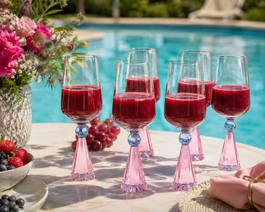 Taca Diamond para Vinho Cristal Azul e Rosas 06 Pecas