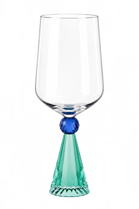 Taca Diamond para Vinho Cristal Verde e Azul 6pcs
