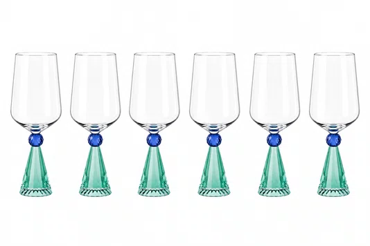 Taca Diamond para Vinho Cristal Verde e Azul 6pcs