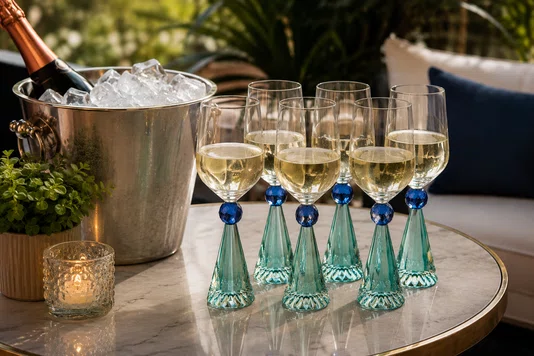 Taca Diamond para Vinho Cristal Verde e Azul 6pcs