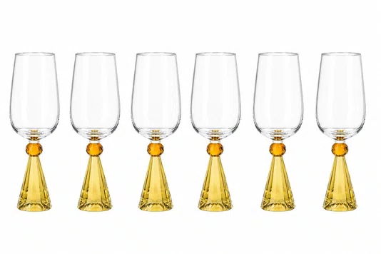Taca Diamond Vinho Cristal Amerelo e Ambar 06 Peças