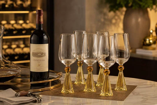 Taca Diamond Vinho Cristal Amerelo e Ambar 06 Peças
