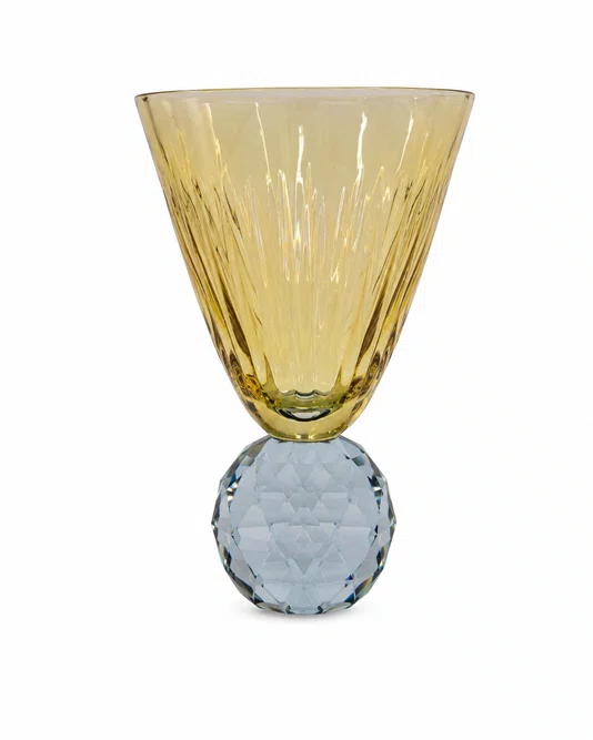 Tacas Vidro 06 Peças Ambar Base Esculpido Cristal Azul - In Casa