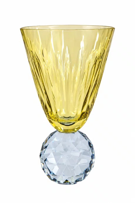 Tacas Vidro 06 Peças Ambar Base Esculpido Cristal Azul - In Casa
