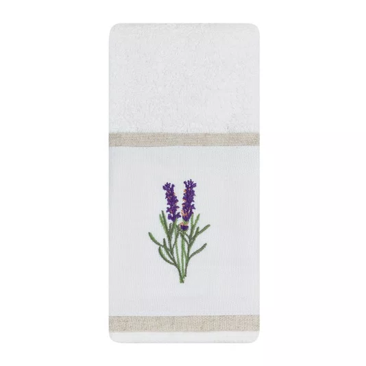 Toalha Branca com Faixa Branca Bordada Lavanda - Mameg