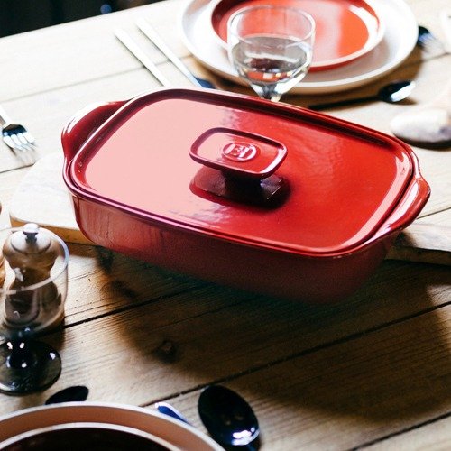 Travessa Retangular com Tampa Vermelho 29x19cm - Emile Henry