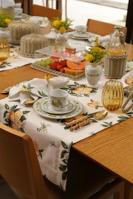 Trilho de Mesa em Tecido Estampado com Toque de Llinho Positano - Mameg