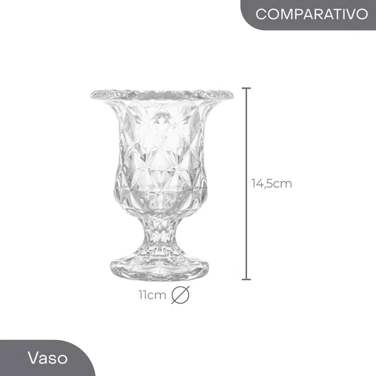 Vaso com Pé de Vidro Diamond 14,5x11,5cm - Lyor