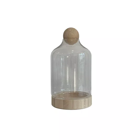 Vaso de Vidro com Madeira Transparente e Natural 49x29cm - Btc
