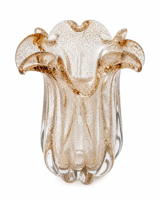 Vaso de Vidro Italy Transparente e Dourado 18cm X 18cm X 21cm
