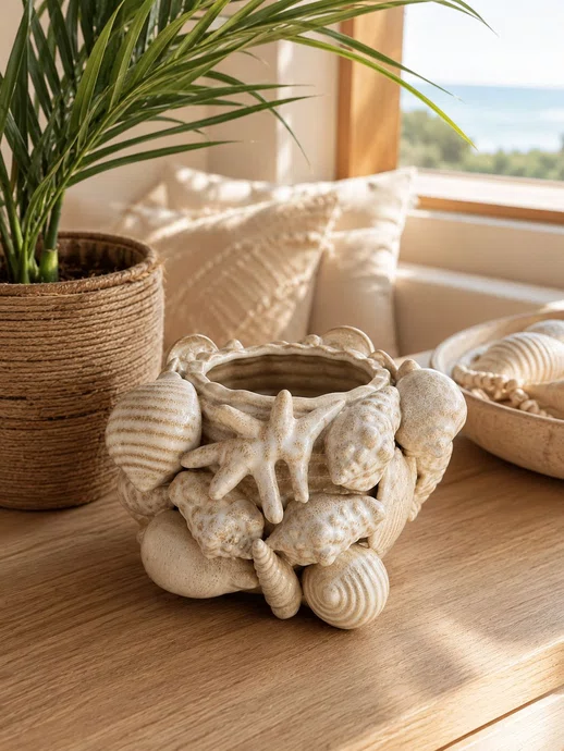 Vaso Decorativo em Cerâmica com Relevo Marinho/bege - In Casa