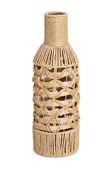 Vaso em Fibra Cestaria Tipo Garrafa Bege 16x16x50cm - Bege