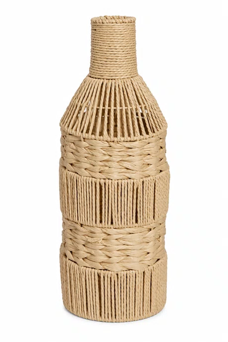 Vaso em Fibra Cestaria Tipo Garrafa Grande Bege 26x26x70cm - Entrecasa