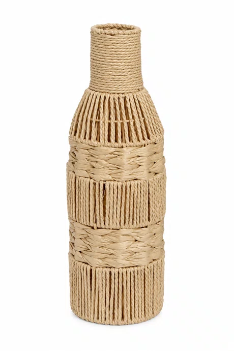 Vaso em Fibra Cestaria Tipo Garrafa Pequeno Bege 16x16x50cm - Entrecasa