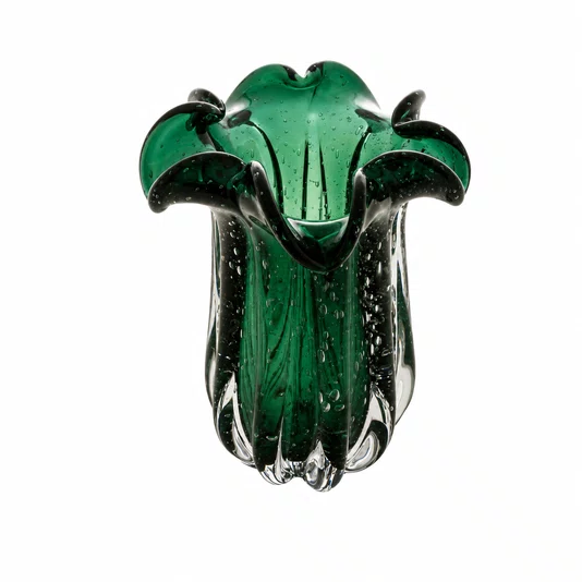 Vaso Murano Flat Italy Verde Esmeralda 18 X 21cm