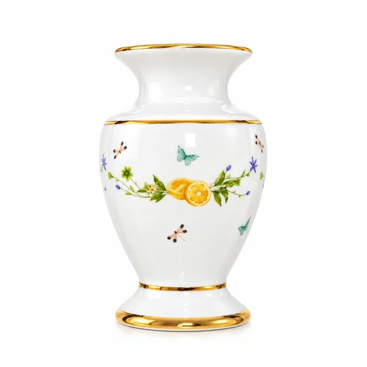 Vaso Porcelana Branca com Detalhes de Limão Positano - Mameg