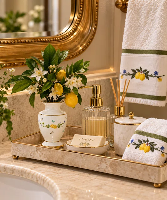 Vaso Porcelana Branca com Detalhes de Limão Positano - Mameg