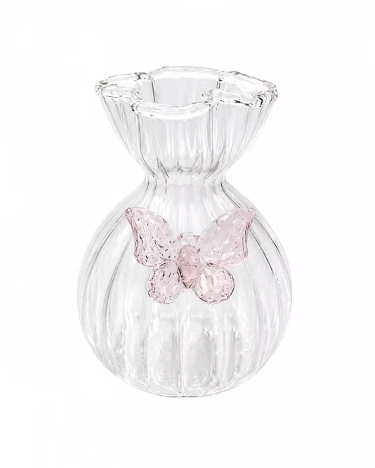 Vaso Vidro Borboleta Rosa 8 X 11cm