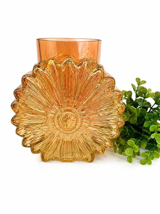 Vaso Vidro Flor Amarelo 14,5 X 7 X 15cm - Tuut