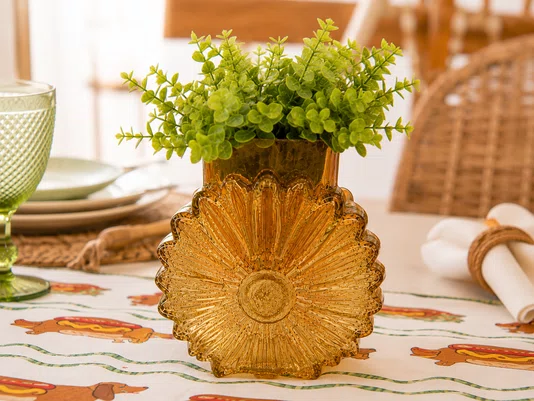 Vaso Vidro Flor Amarelo 14,5 X 7 X 15cm - Tuut
