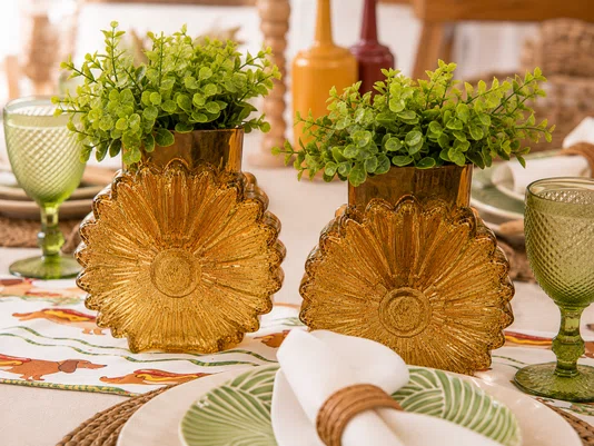 Vaso Vidro Flor Amarelo 14,5 X 7 X 15cm - Tuut