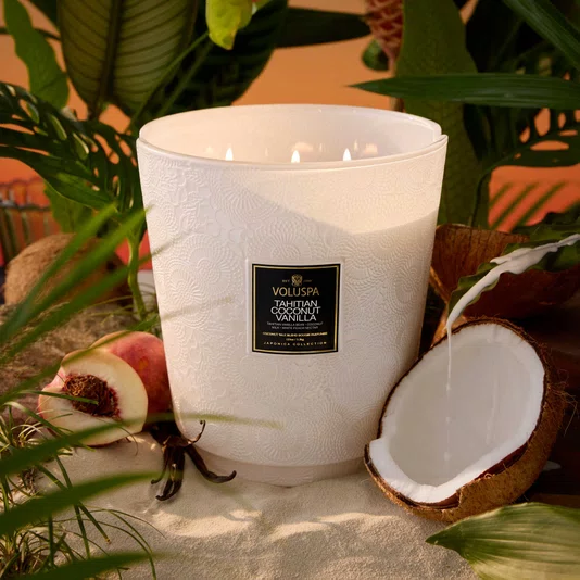 Vela Pote de Vidro 5 Pavios Tahitian Coconut Vanilla 250 Horas - Voluspa