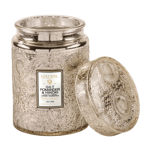 Vela Pote G 100h Tampa Vidro Relevo Gilt Pomander Voluspa