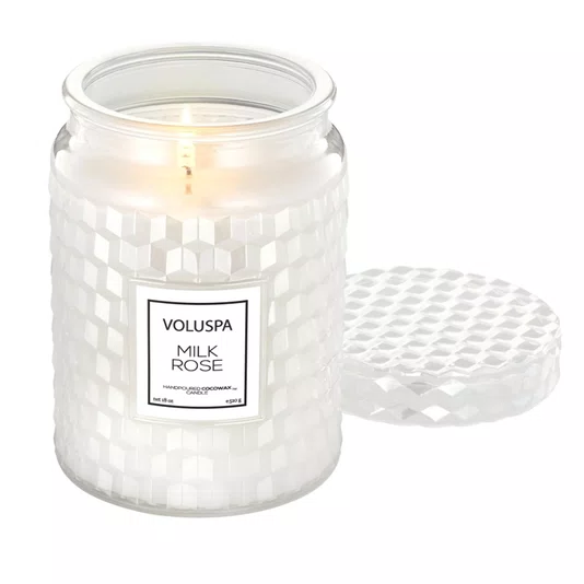 Vela Pote Vidro G 100h Tampa Vidro Milk Rose - Voluspa