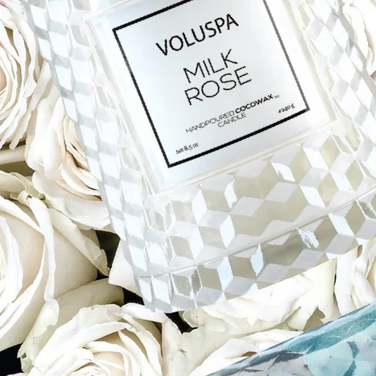 Vela Pote Vidro G 100h Tampa Vidro Milk Rose - Voluspa