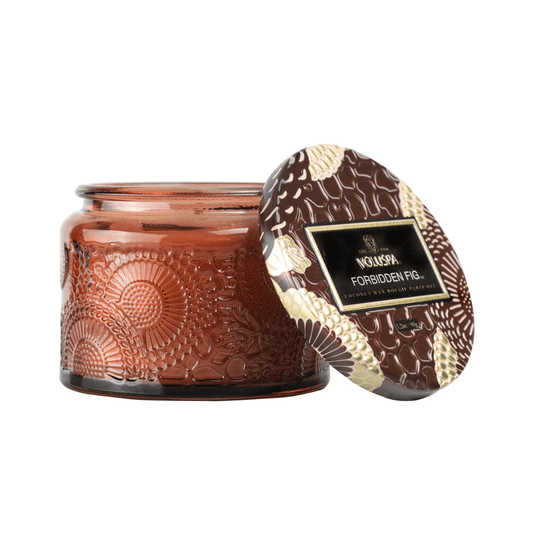 Vela Pote Vidro P 25h Relevo Forbidden Fig