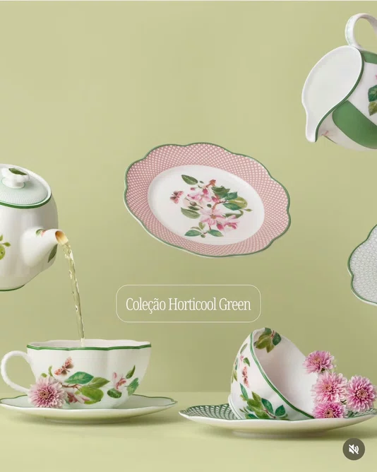 Xícara de Chá e Pires Apple Blossom Horticool 200ml Green - Tea Delight