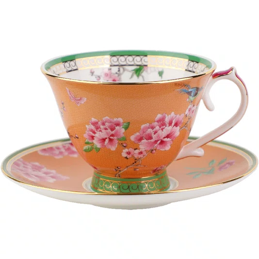 Xícara de Chá e Pires Orange Peony 250ml - Tea Delight
