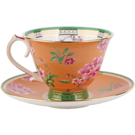 Xícara de Chá e Pires Orange Peony 250ml - Tea Delight