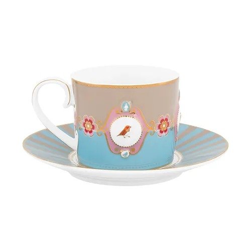 Xícara de Chá Medallion Azul/cáqui - Love Birds - Pip Studio