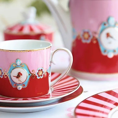 Xicara de Cha Medallion Rosa/vermelho Love Birds - Pip Studio