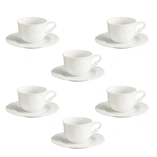 Xícaras de Chá 06 peças de Porcelana Limoges com Pires Vendange 200ml - Wolff
