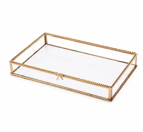 Bandeja com Espelho Mirage Dourado Laço 14cm X 24cm X 3,5cm
