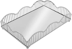 Bandeja com Espelho Wave 21cm X 14cm X 4cm Prateada - Lyor