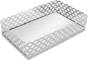 Bandeja de Metal Prata com Espelho Arles 21x14x4cm - Lyor